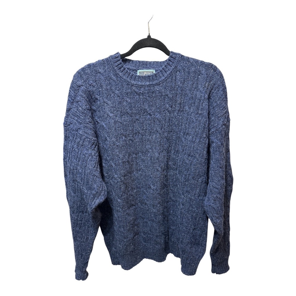 Vintage Woolrich 100% Pure Wool Cable Knit Sweater Men M Blue Fisherman Crewneck - Picture 2 of 6